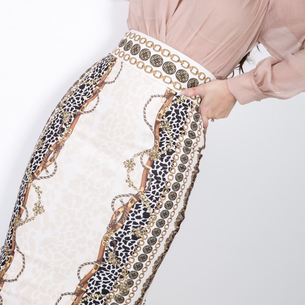 Chain & Animal Mix Print Hi-Waist Skirt - Picture 3 of 5
